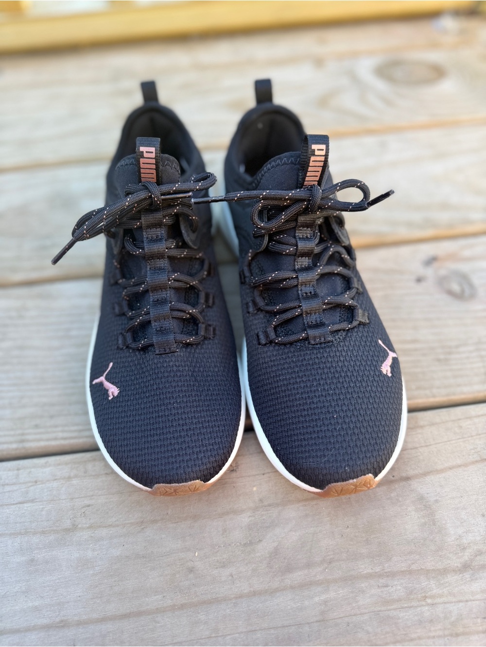 Puma Black Knit Women's Sneakers with Pink Logos